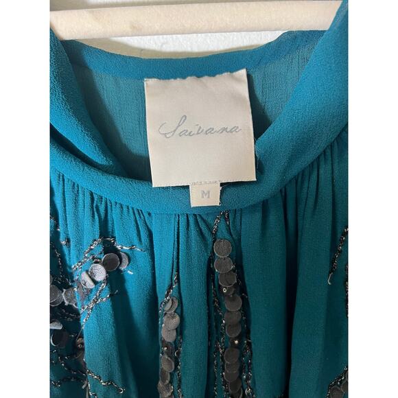 Saivana Green Sleeveless Drop Waist Knee Length Dress Sz M - Picture 3 of 4